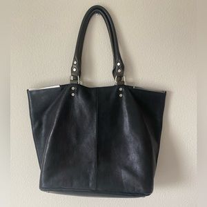 Classic Black Leather Tote Bag